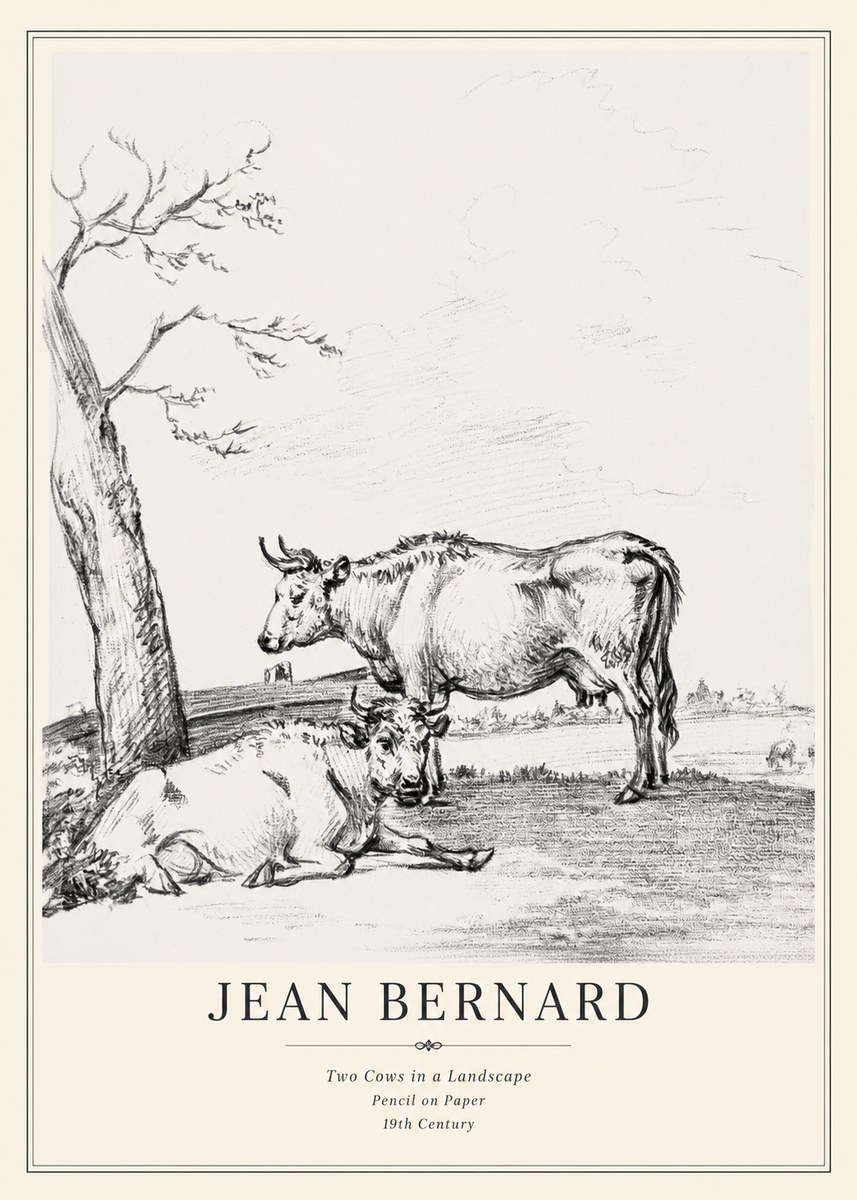 Jean Bernard Two Cows in a Landscape No3 - Plakát