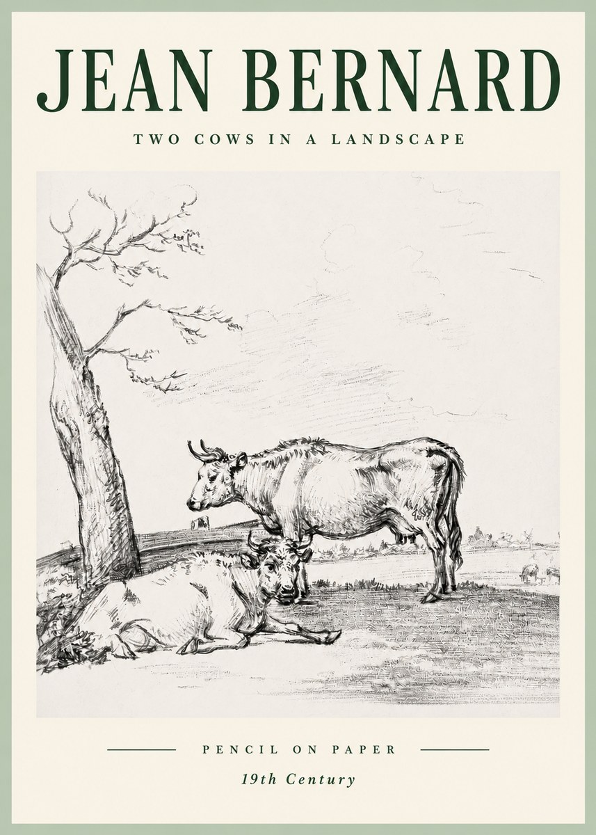 Jean Bernard Two Cows in a Landscape No5 - Plakát