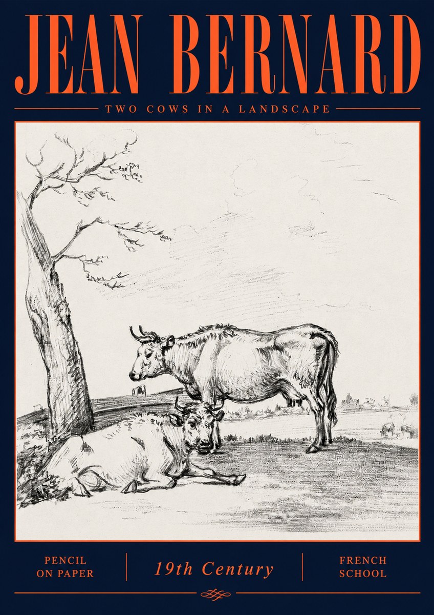 Jean Bernard Two Cows in a Landscape No6 - Plakát