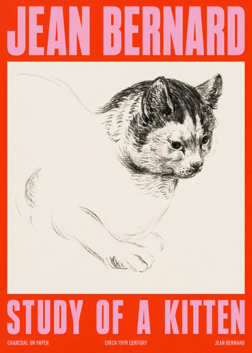 Jean Bernard Study of a Kitten I No2 - Plakát