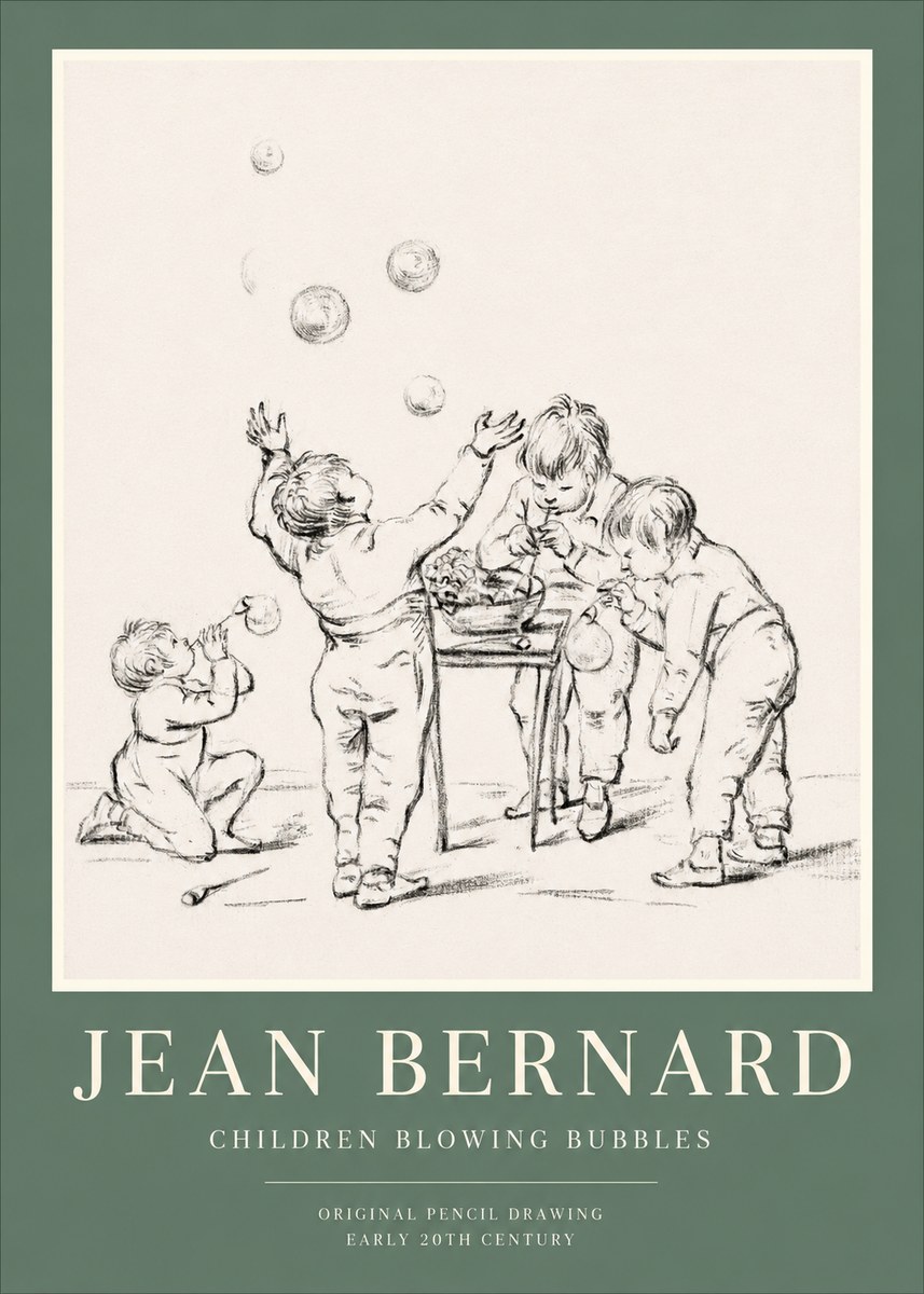 Jean Bernard Children Blowing Bubbles No1 - Plakát