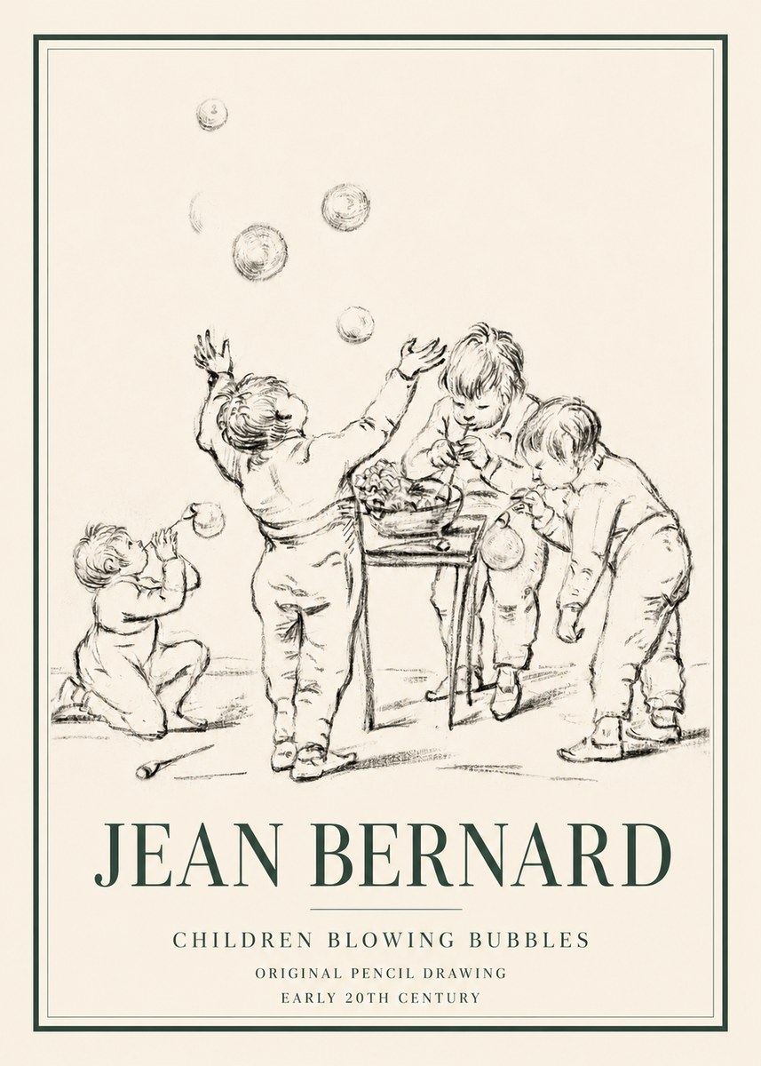 Jean Bernard Children Blowing Bubbles No3 - Plakát