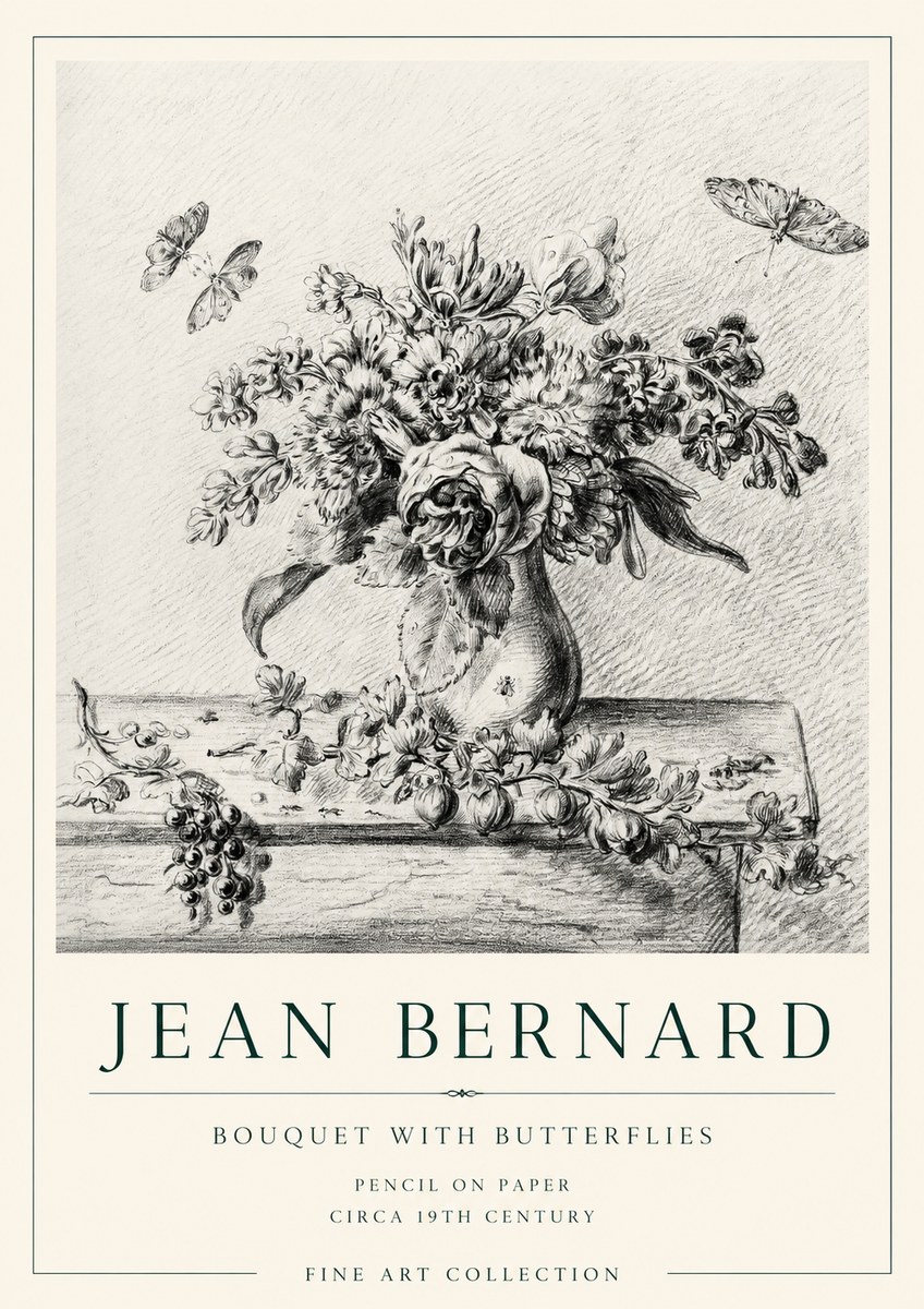 Jean Bernard Floral Still Life with Insects No2 - Plakát