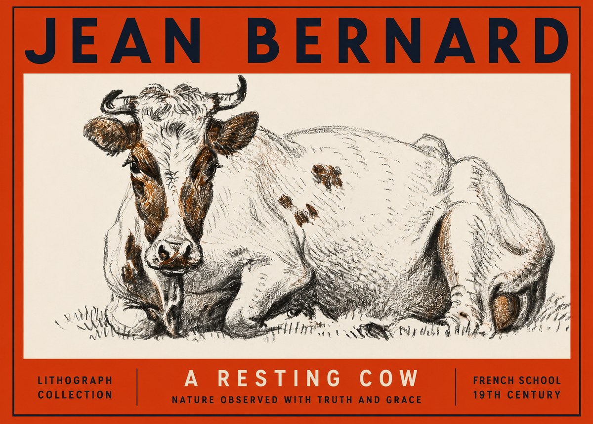 Jean Bernard Study of a Resting Cow III No3 - Plakát