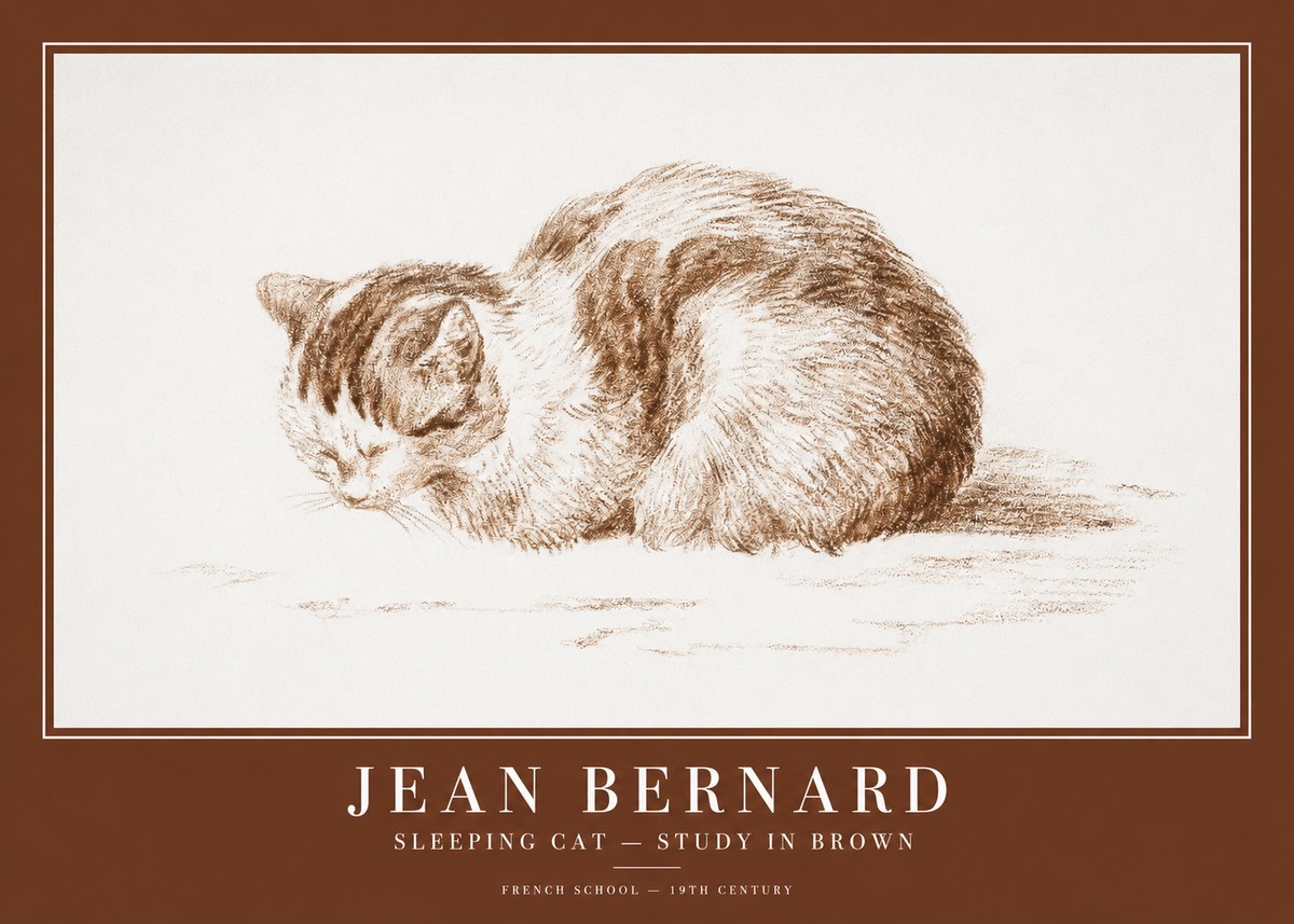 Jean Bernard Sleeping Cat — Study in Brown No1 - Plakát