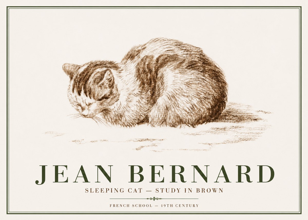 Jean Bernard Sleeping Cat — Study in Brown No3 - Plakát