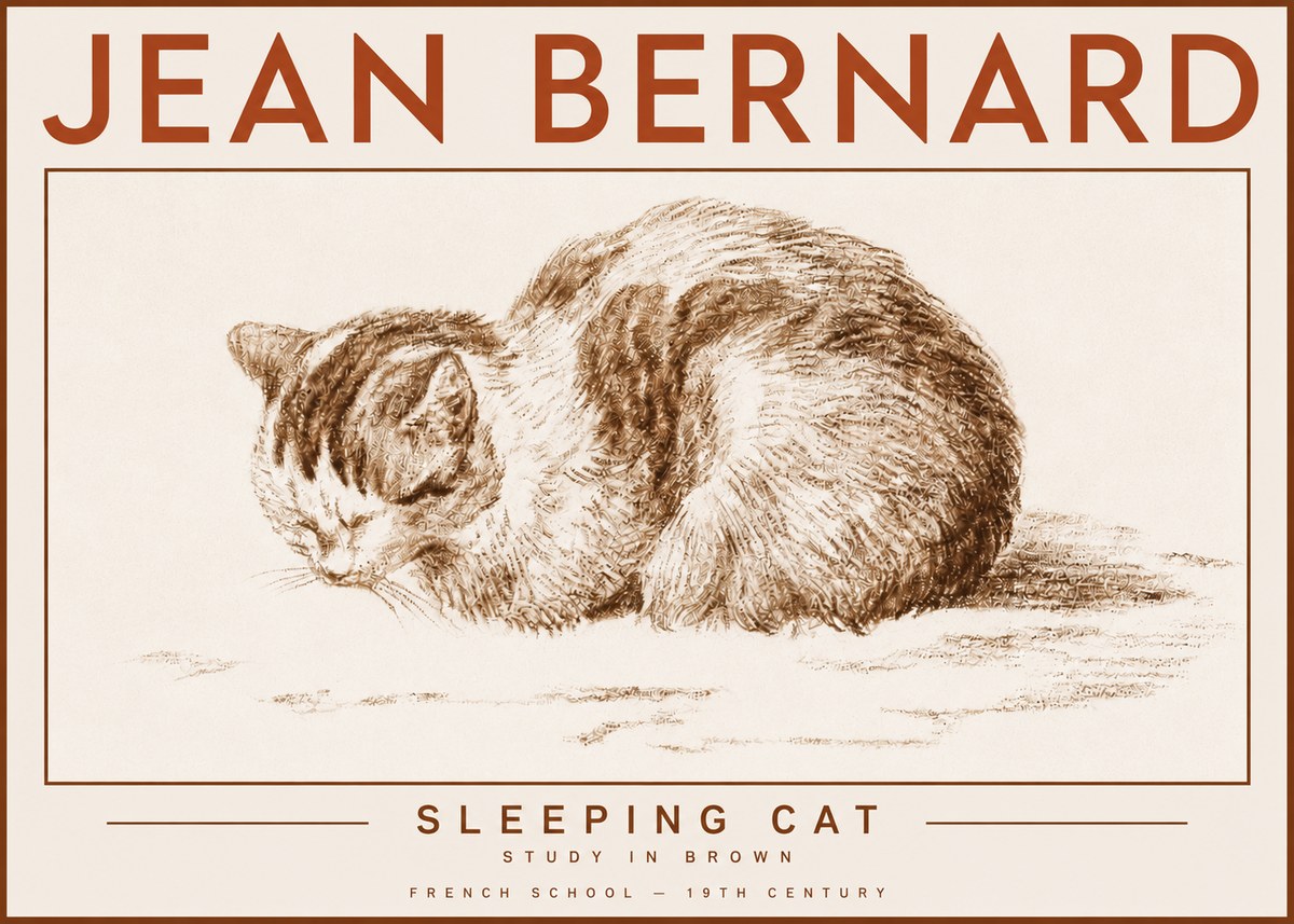 Jean Bernard Sleeping Cat — Study in Brown No4 - Plakát