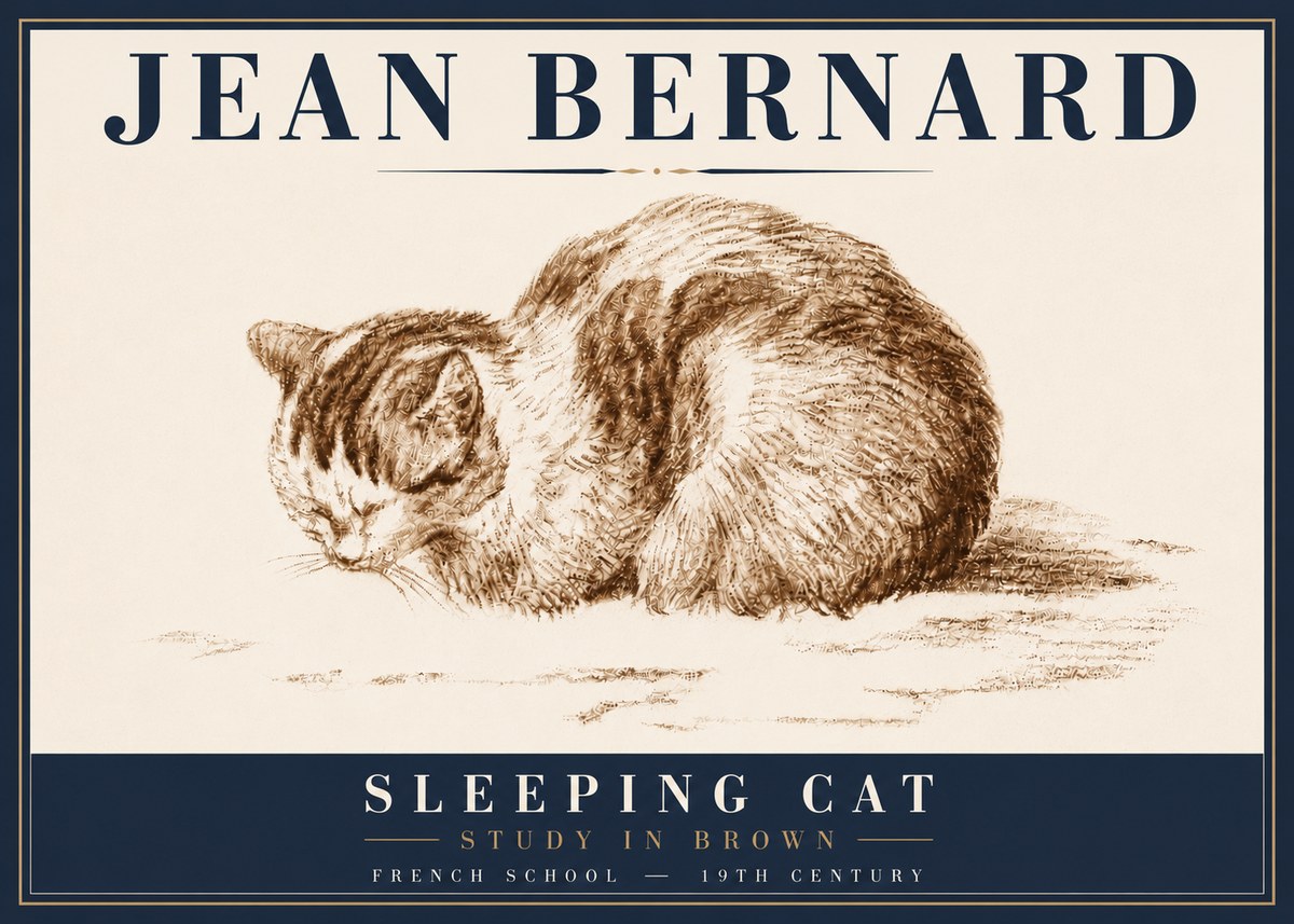Jean Bernard Sleeping Cat — Study in Brown No6 - Plakát
