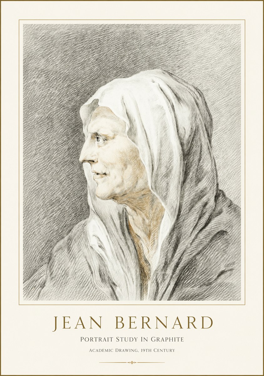 Jean Bernard Profile Study of a Hooded Figure No3 - Plakát