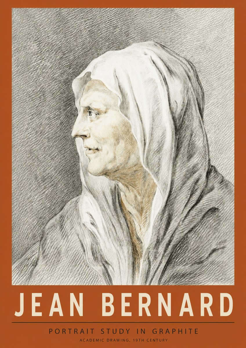 Jean Bernard Profile Study of a Hooded Figure No4 - Plakát