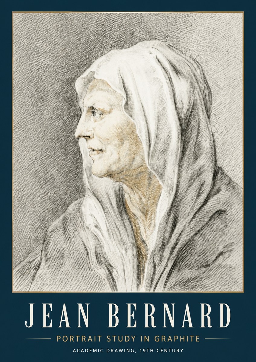 Jean Bernard Profile Study of a Hooded Figure No5 - Plakát