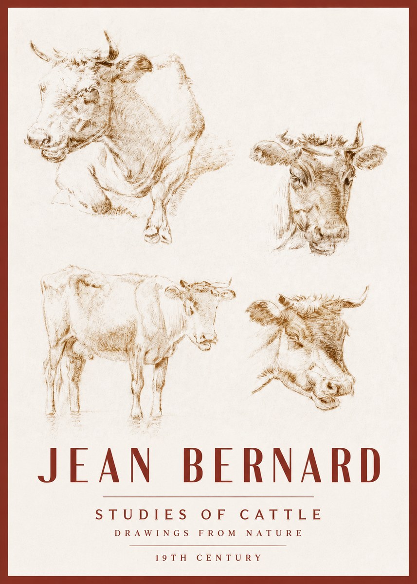 Jean Bernard Studies of Cattle II No3 - Plakát