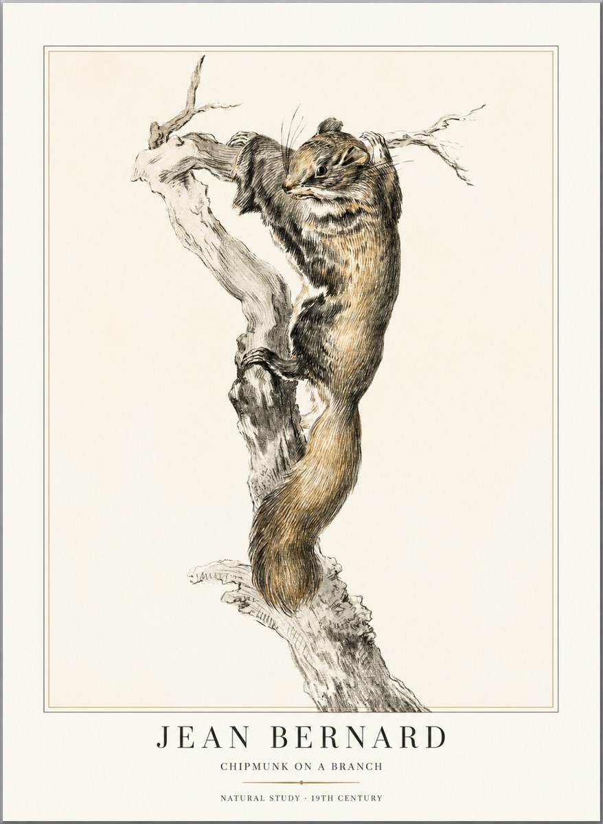 Jean Bernard Study of a Squirrel Climbing a Branch No2 - Plakát