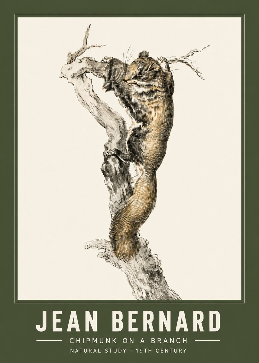 Jean Bernard Study of a Squirrel Climbing a Branch No3 - Plakát