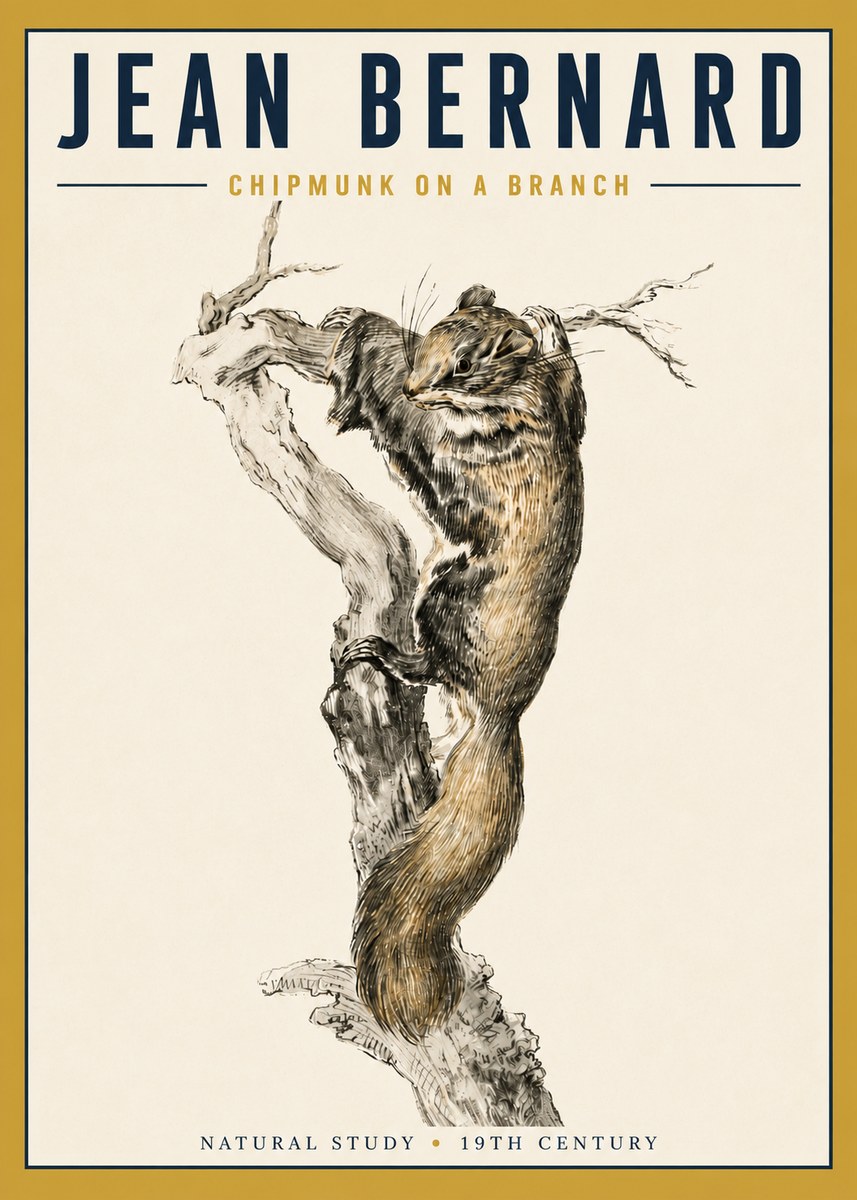 Jean Bernard Study of a Squirrel Climbing a Branch No5 - Plakát