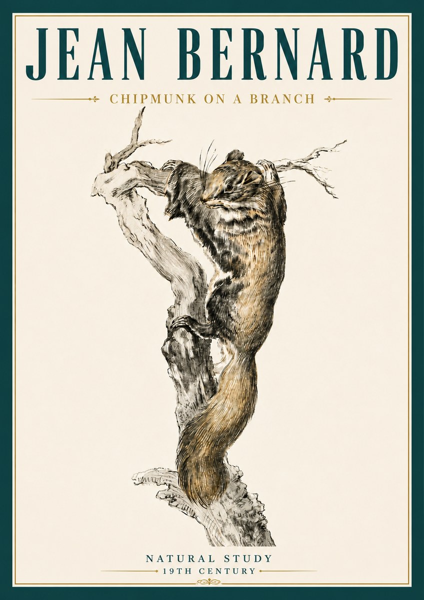 Jean Bernard Study of a Squirrel Climbing a Branch No6 - Plakát