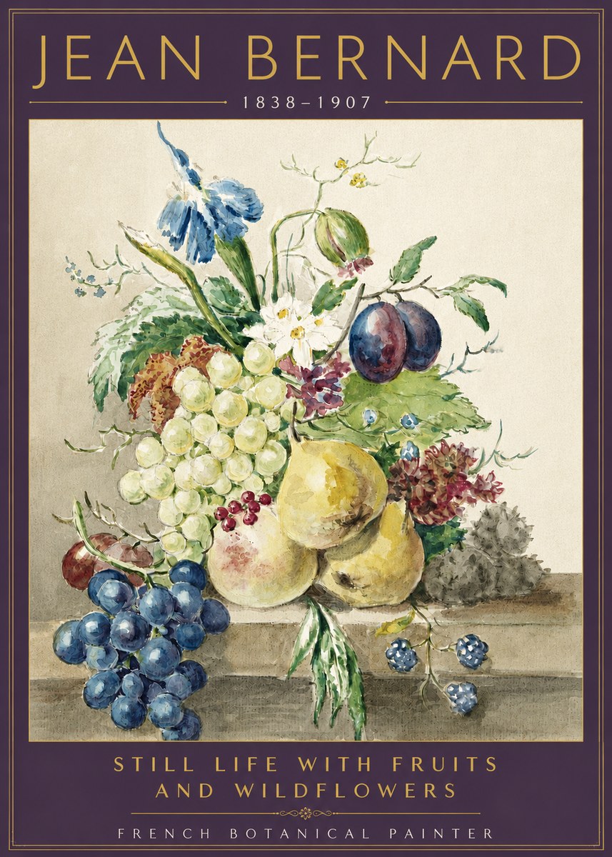 Jean Bernard Still Life with Fruits and Wildflowers No3 - Plakát