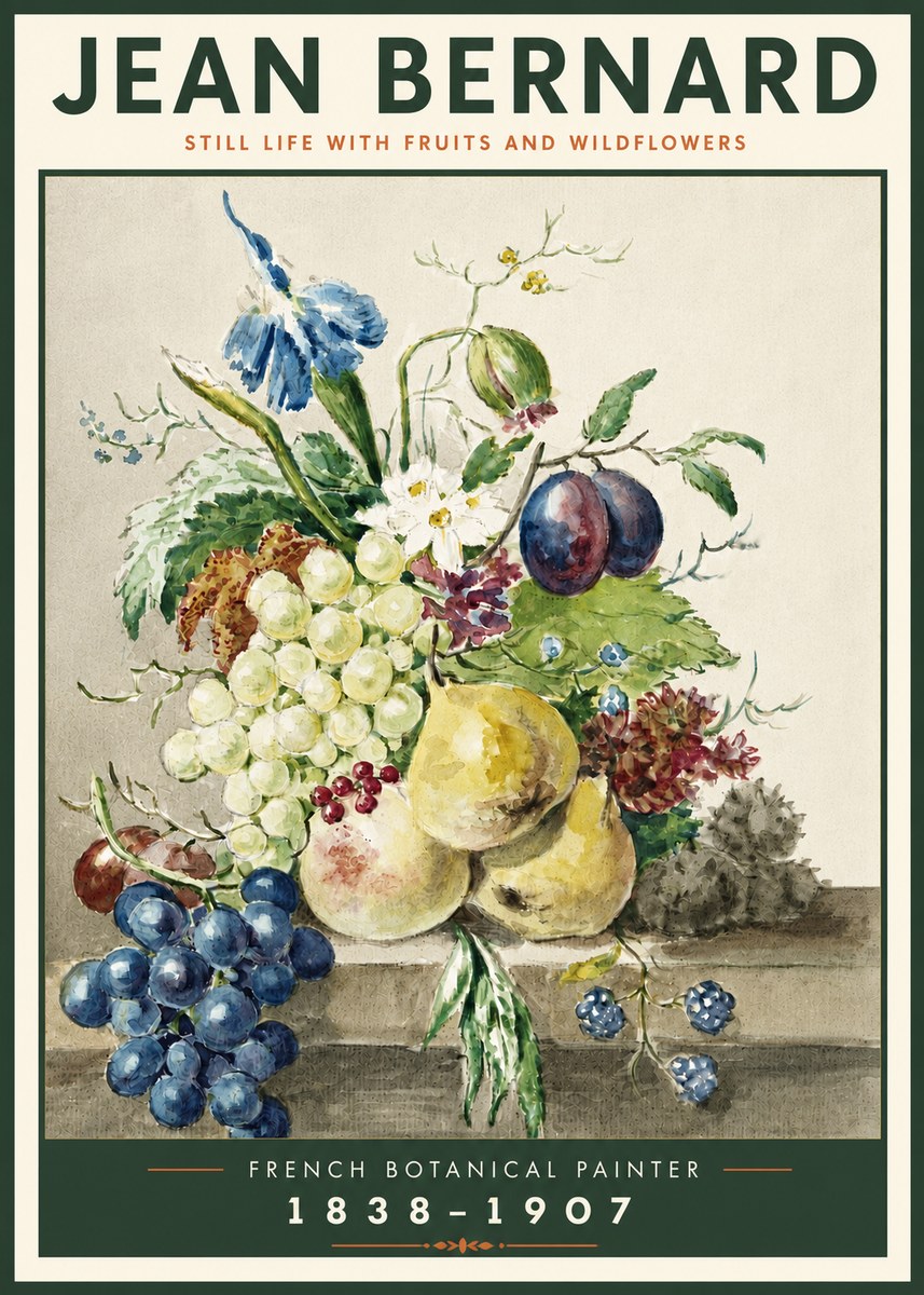Jean Bernard Still Life with Fruits and Wildflowers No4 - Plakát