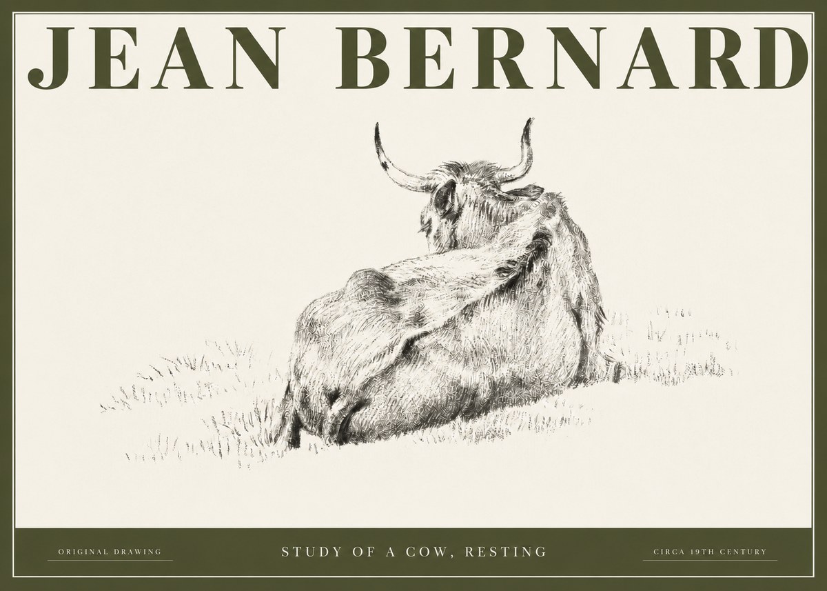 Jean Bernard Resting Bovine - Study in Graphite No3 - Plakát