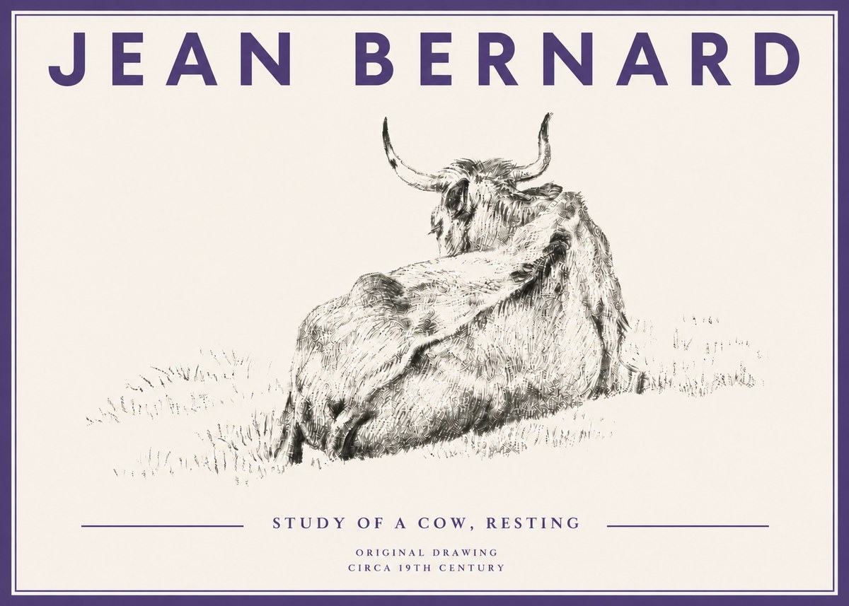 Jean Bernard Resting Bovine - Study in Graphite No5 - Plakát