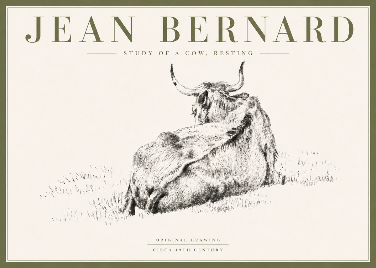 Jean Bernard Resting Bovine - Study in Graphite No6 - Plakát