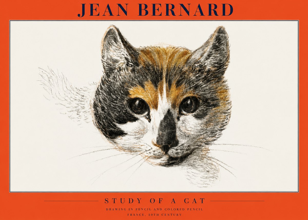 Jean Bernard Study of a Cat II No2 - Plakát