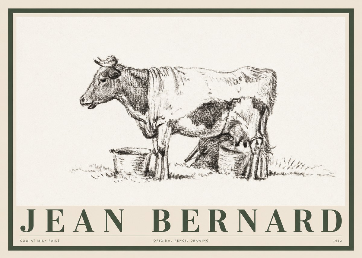 Jean Bernard Cow at Milk Pails No1 - Plakát