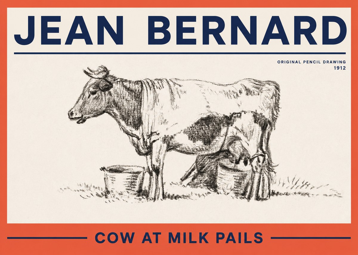 Jean Bernard Cow at Milk Pails No2 - Plakát