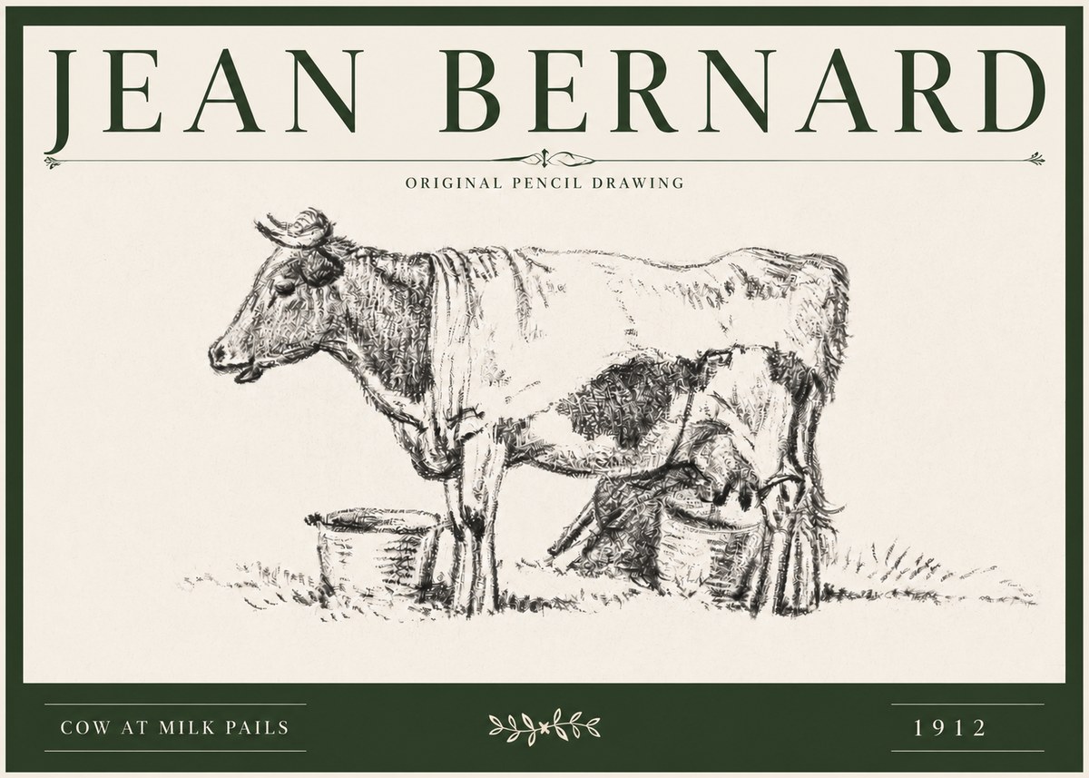 Jean Bernard Cow at Milk Pails No3 - Plakát