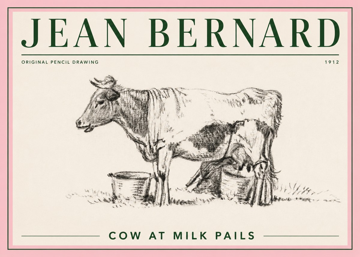 Jean Bernard Cow at Milk Pails No4 - Plakát