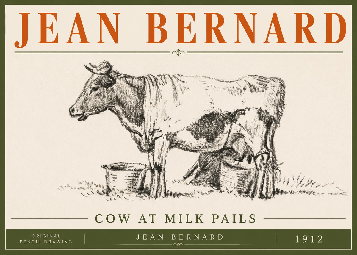 Jean Bernard Cow at Milk Pails No6 - Plakát