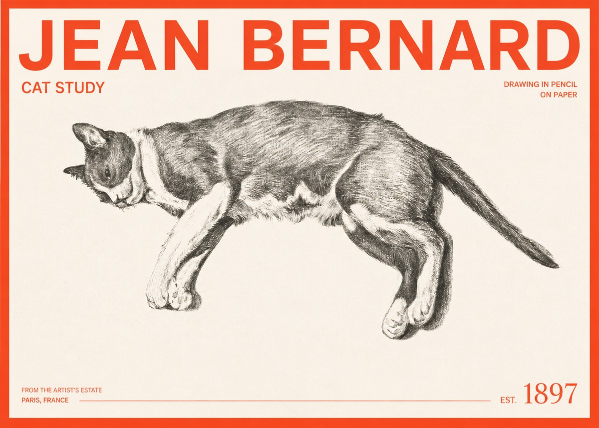 Jean Bernard Cat Study VII No2 - Plakát