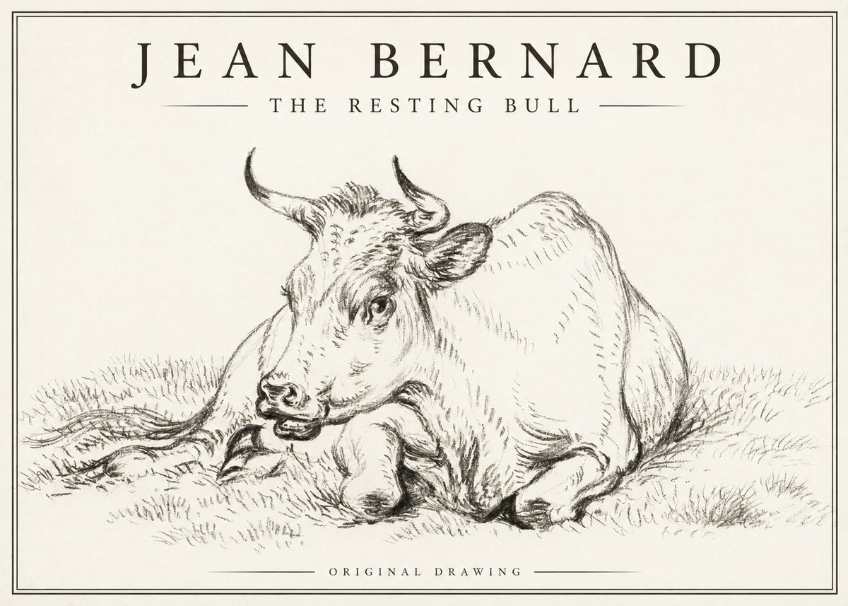 Jean Bernard Study of a Cow, Resting No3 - Plakát