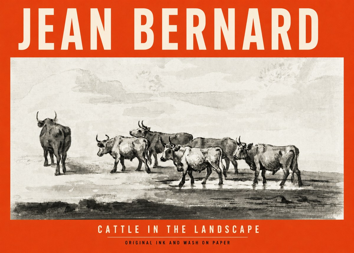 Jean Bernard Cattle in the Landscape No2 - Plakát