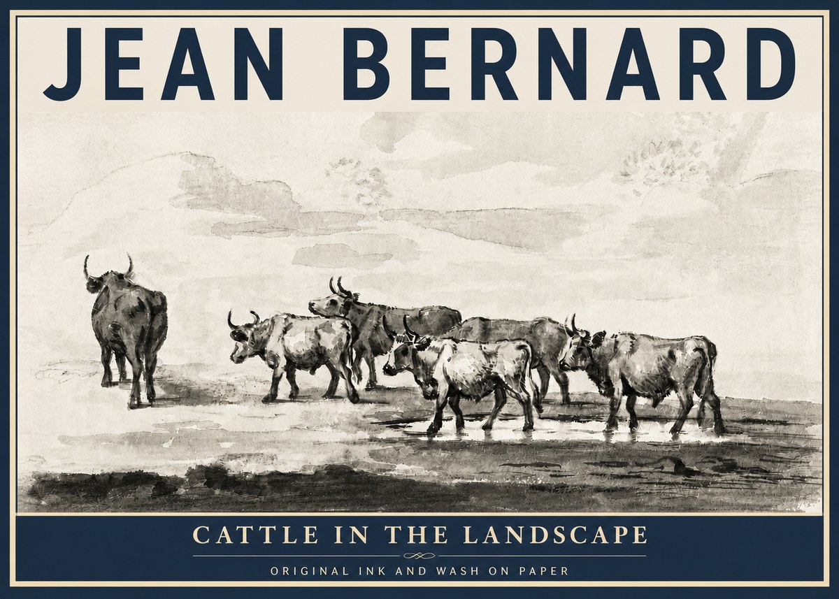 Jean Bernard Cattle in the Landscape No3 - Plakát