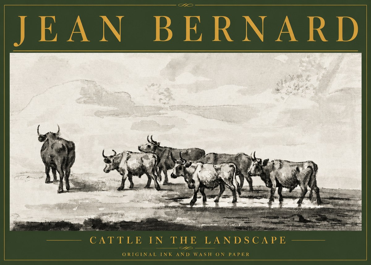 Jean Bernard Cattle in the Landscape No4 - Plakát
