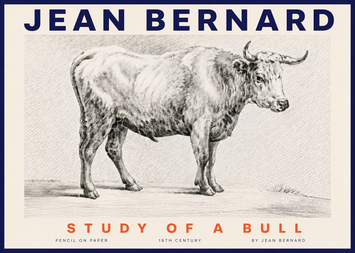 Jean Bernard Study of a Bull IV No4 - Plakát