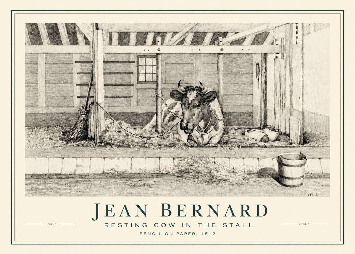Jean Bernard Resting Cow in the Stall I No3 - Plakát