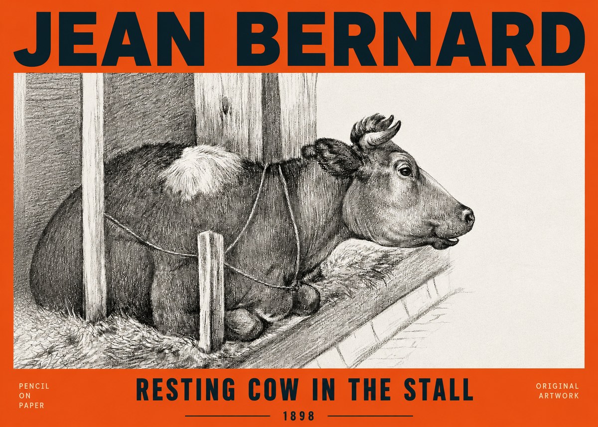 Jean Bernard Resting Cow in the Stall II No2 - Plakát