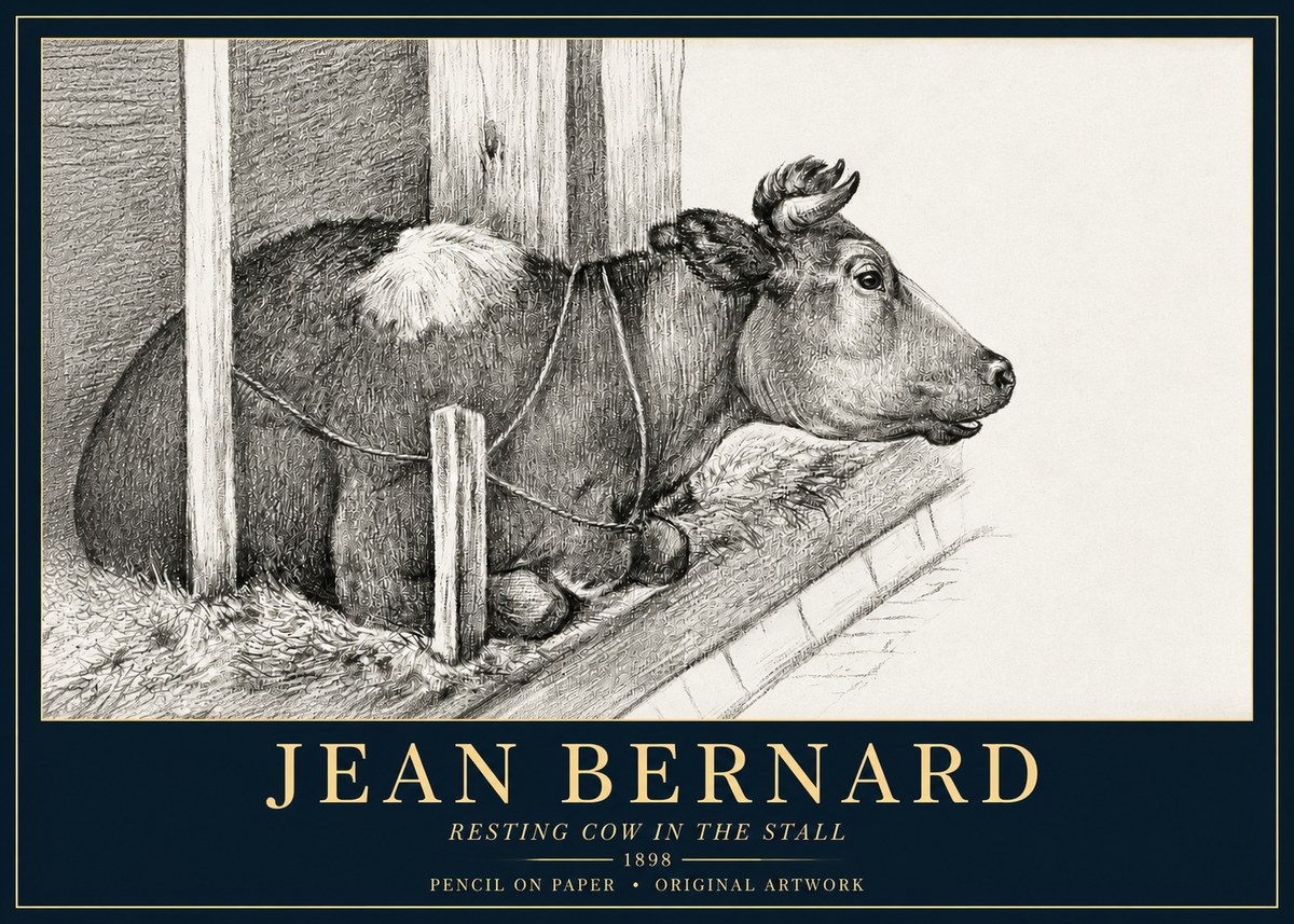 Jean Bernard Resting Cow in the Stall II No3 - Plakát