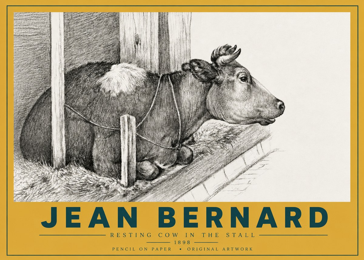 Jean Bernard Resting Cow in the Stall II No4 - Plakát