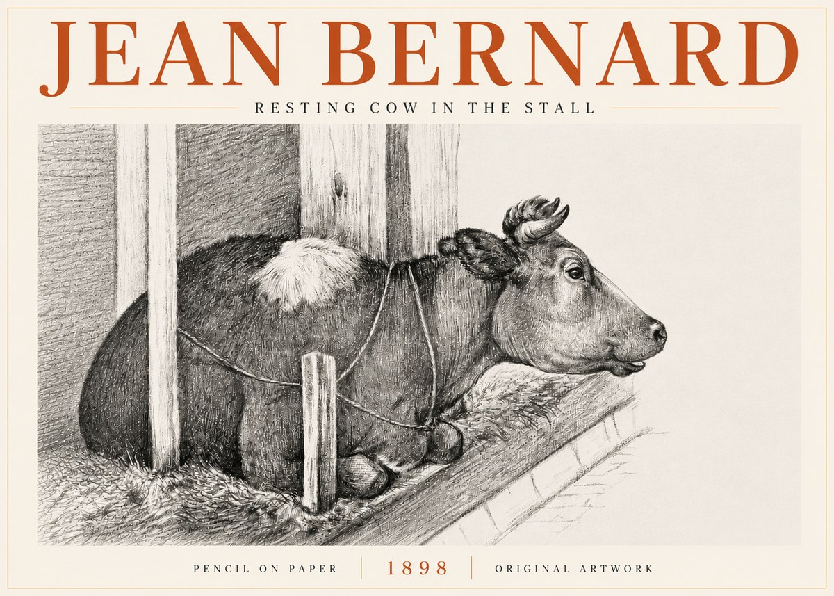 Jean Bernard Resting Cow in the Stall II No6 - Plakát