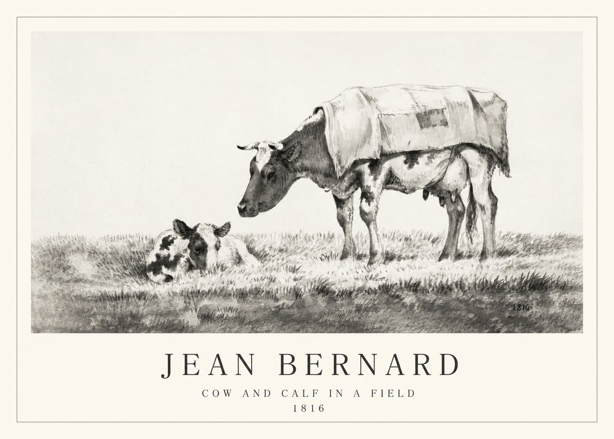 Jean Bernard Cow and Calf in a Field No1 - Plakát