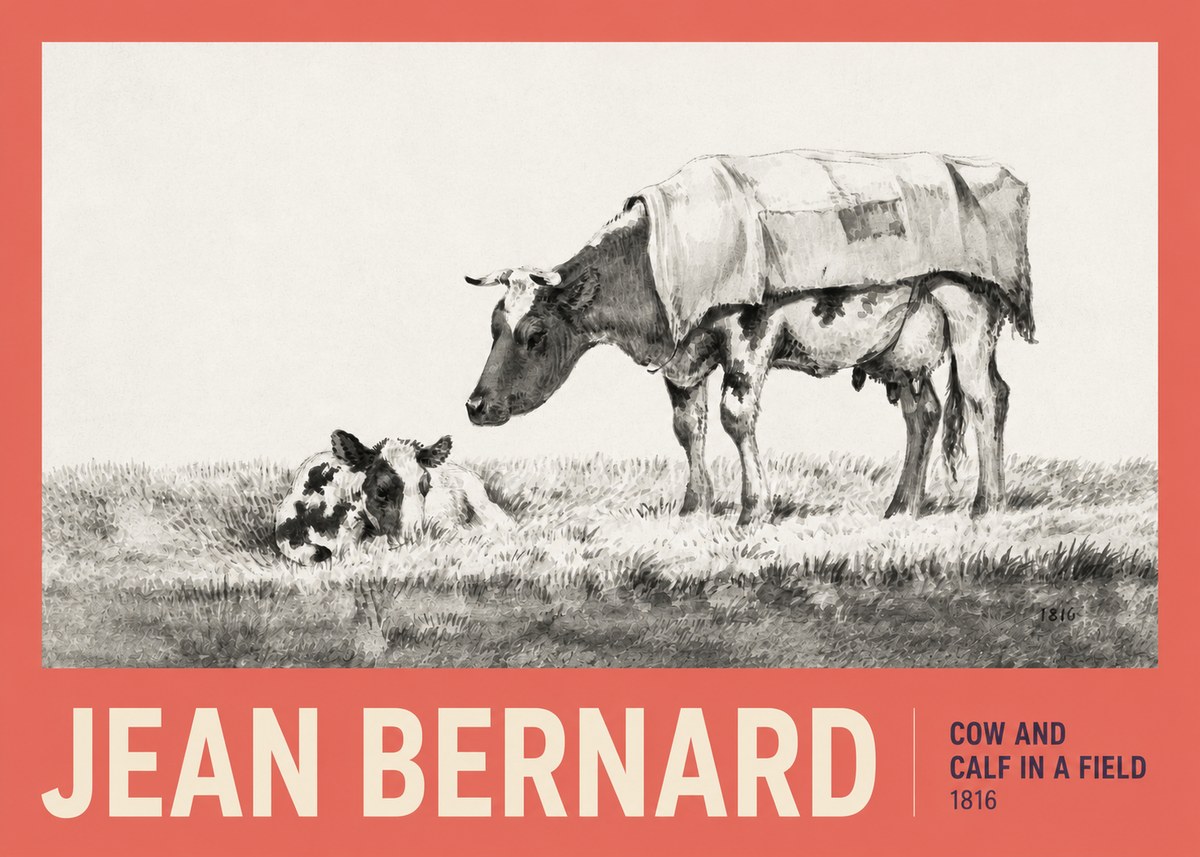 Jean Bernard Cow and Calf in a Field No2 - Plakát