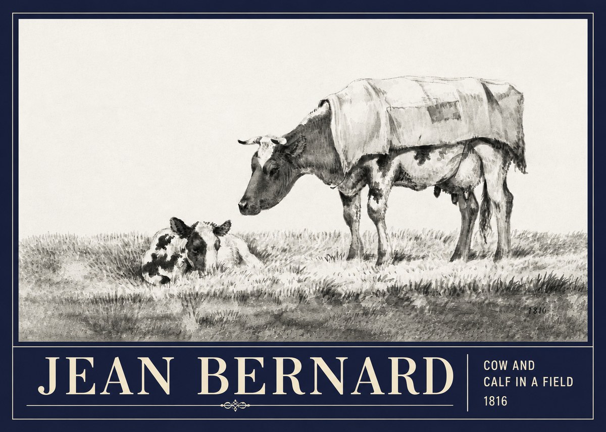 Jean Bernard Cow and Calf in a Field No3 - Plakát
