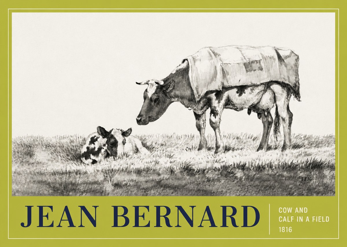 Jean Bernard Cow and Calf in a Field No4 - Plakát