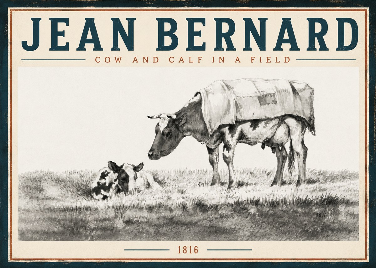 Jean Bernard Cow and Calf in a Field No5 - Plakát