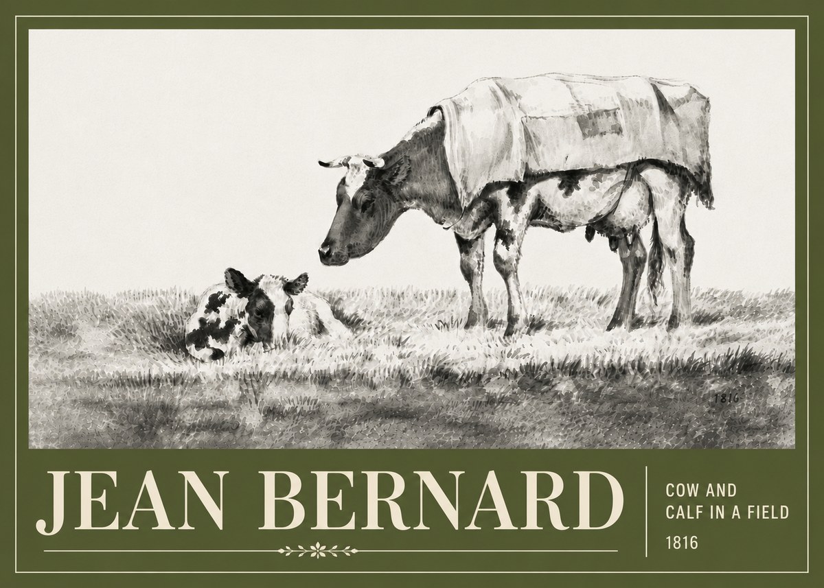 Jean Bernard Cow and Calf in a Field No6 - Plakát