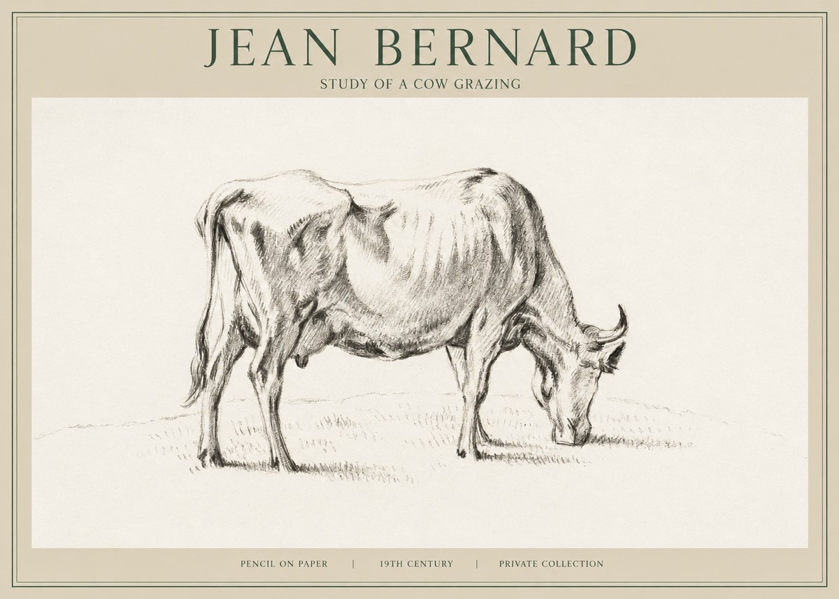 Jean Bernard Study of a Cow Grazing I No1 - Plakát