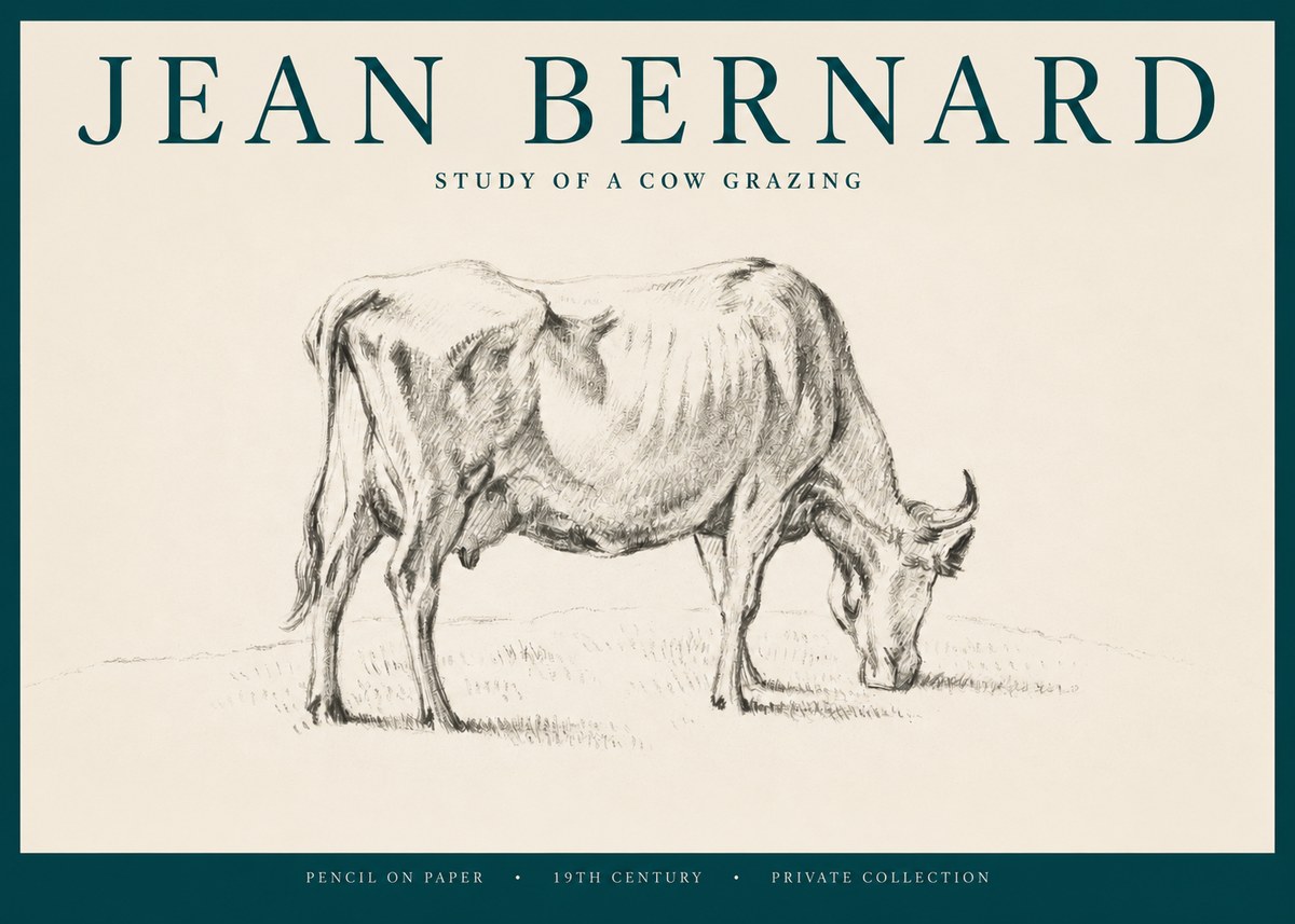 Jean Bernard Study of a Cow Grazing I No2 - Plakát